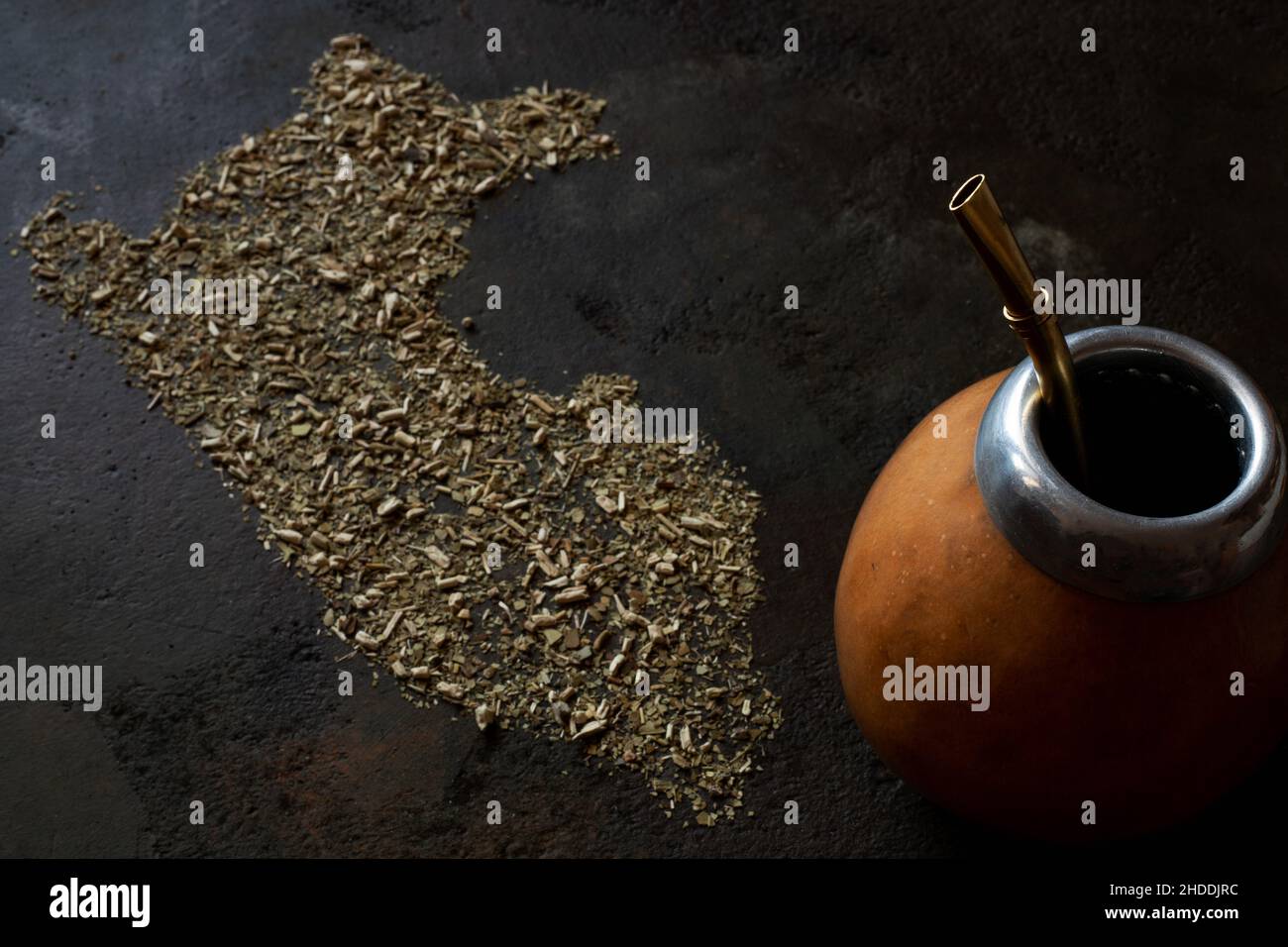 yerba mate in gourd matero with shape of Peru made by yerba mate Stock