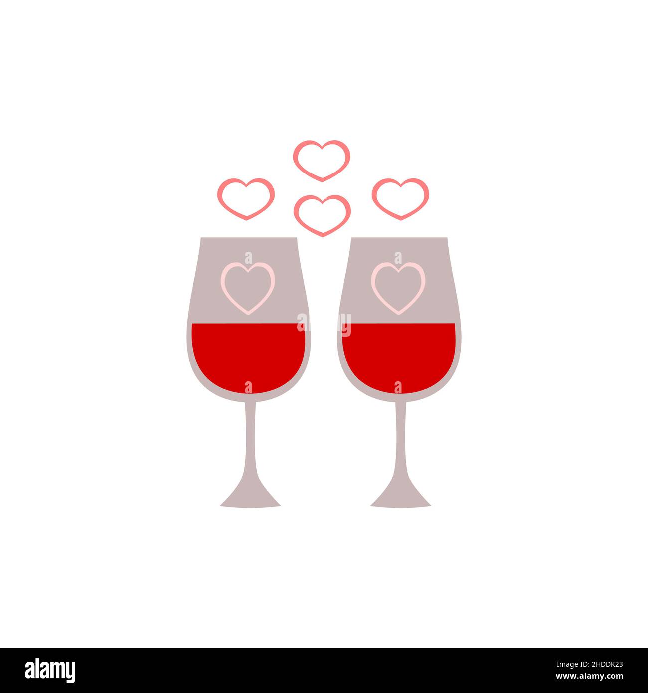 Two Glasses wine with heart Icon. Happy Valentine Day and Love Symbol ...