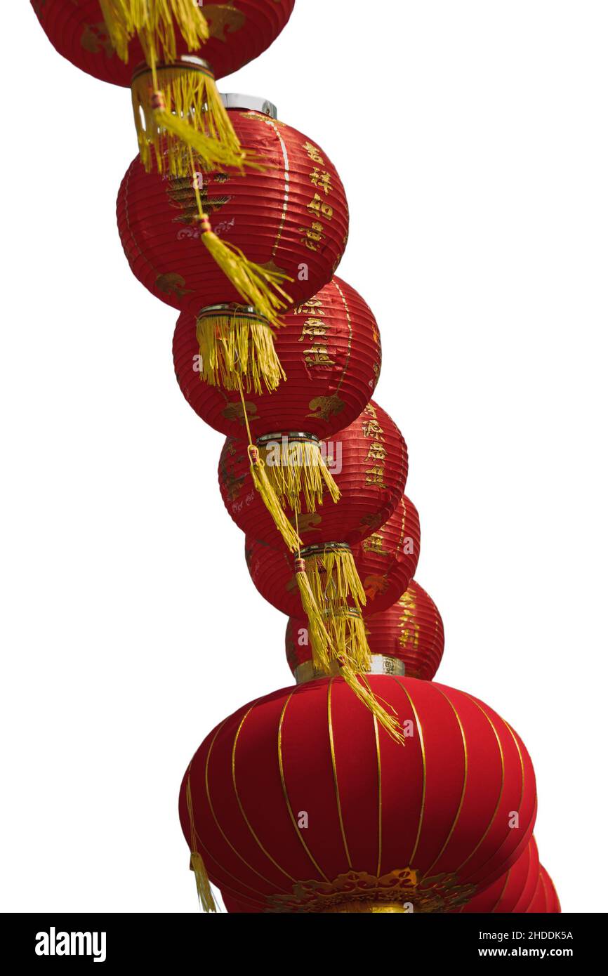 Red Chinese lanterns isolated on white background Stock Photo - Alamy