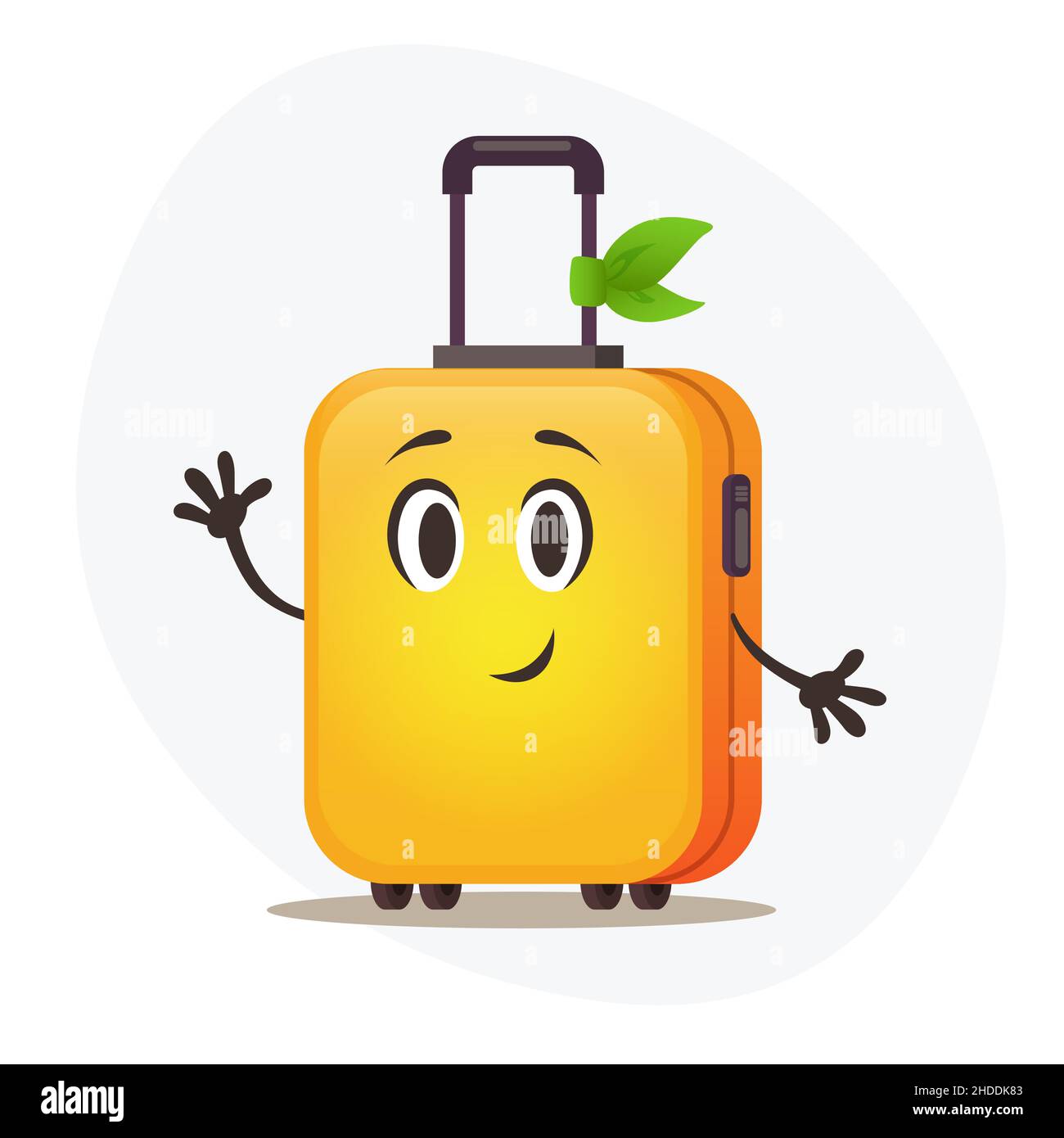 Big yellow plastic suitcase on wheels and with telescopic handle waitng vacation.Large travel bag. Stock Vector