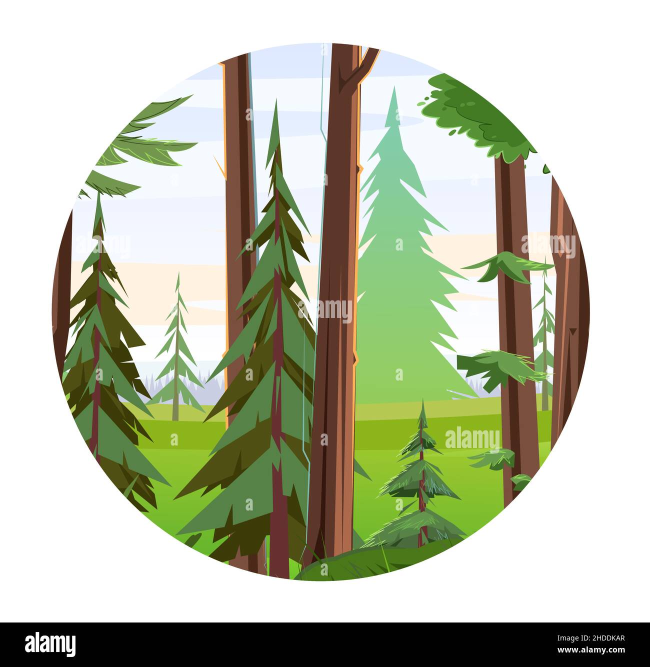 Pine tree. Little natural landscape. Illustration in cartoon style flat design Isolated on white background. Vector Stock Vector