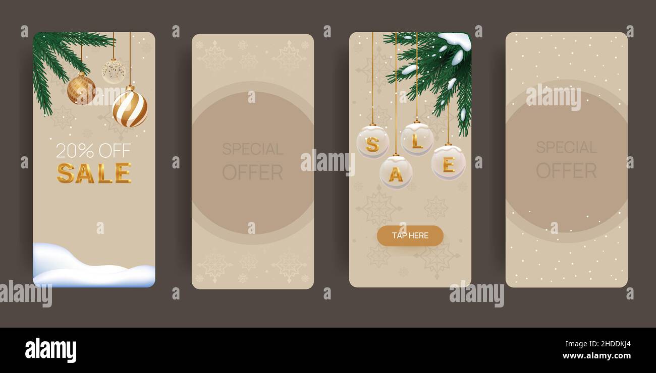 Vertical christmas banners with fir branches and christmas tree balls ...