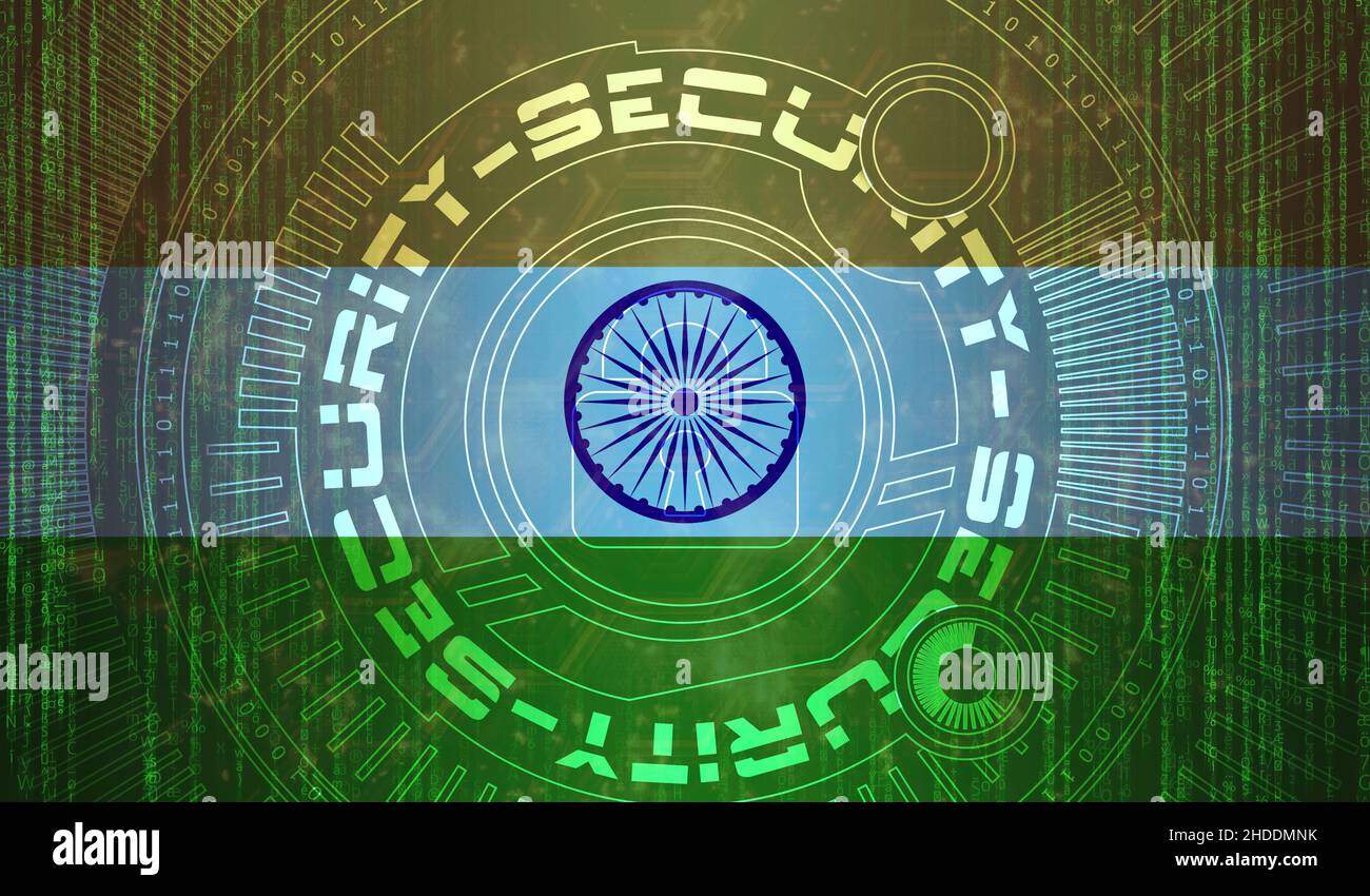 National cyber Security of India on digital background Data protection.  Safety systems concept. Lock symbol on dark flag background Stock Photo -  Alamy