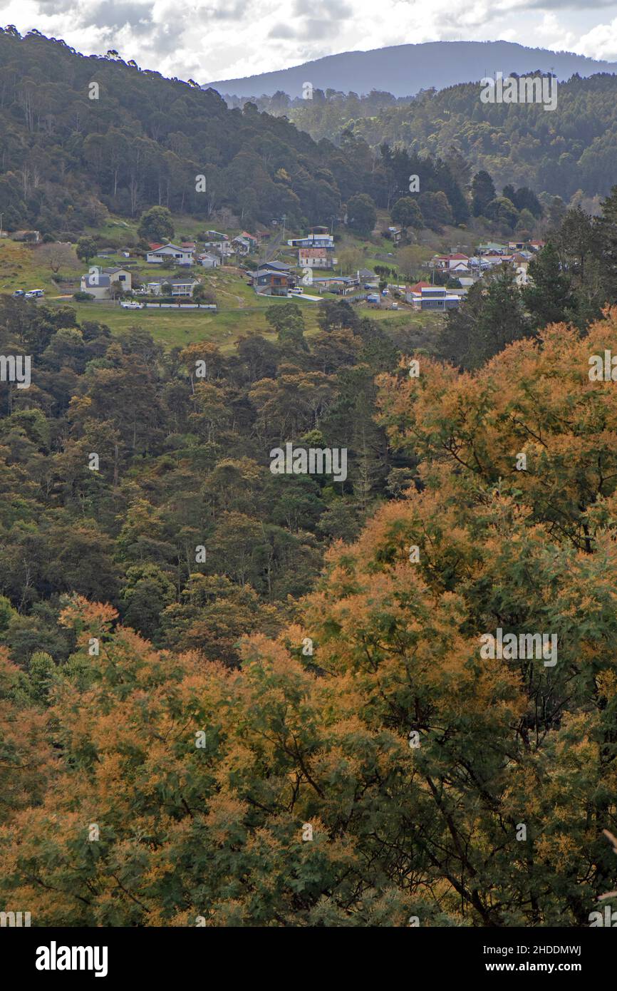The northeast Tasmanian town of Derby Stock Photo