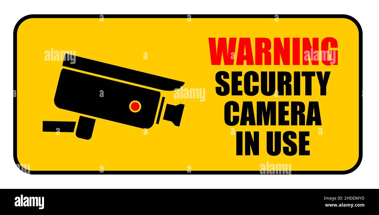 Security camera in use warning sign. Vector sticker design for security