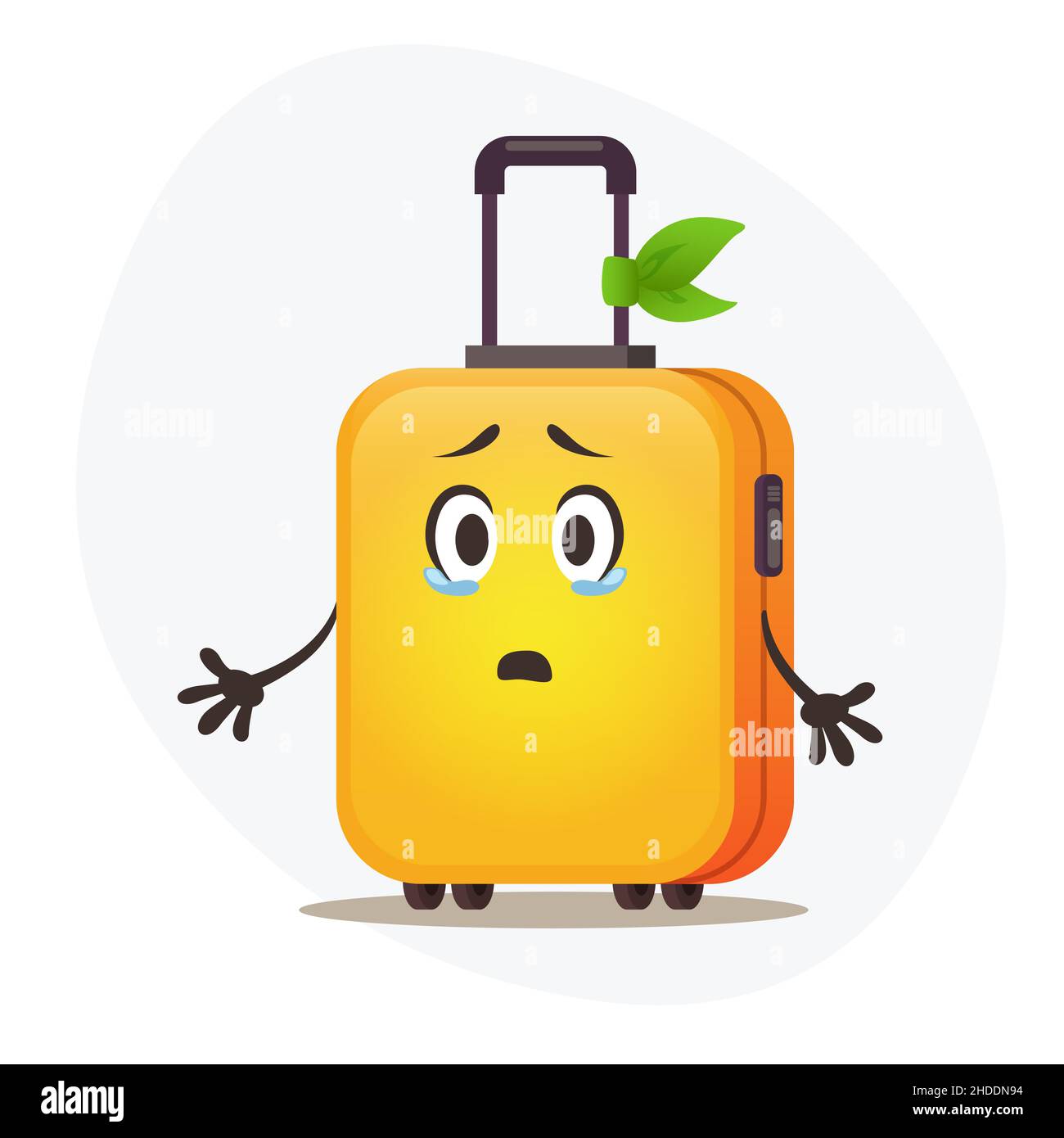 Big yellow plastic suitcase on wheels frustrate that can't travel in pandemic period Stock Vector