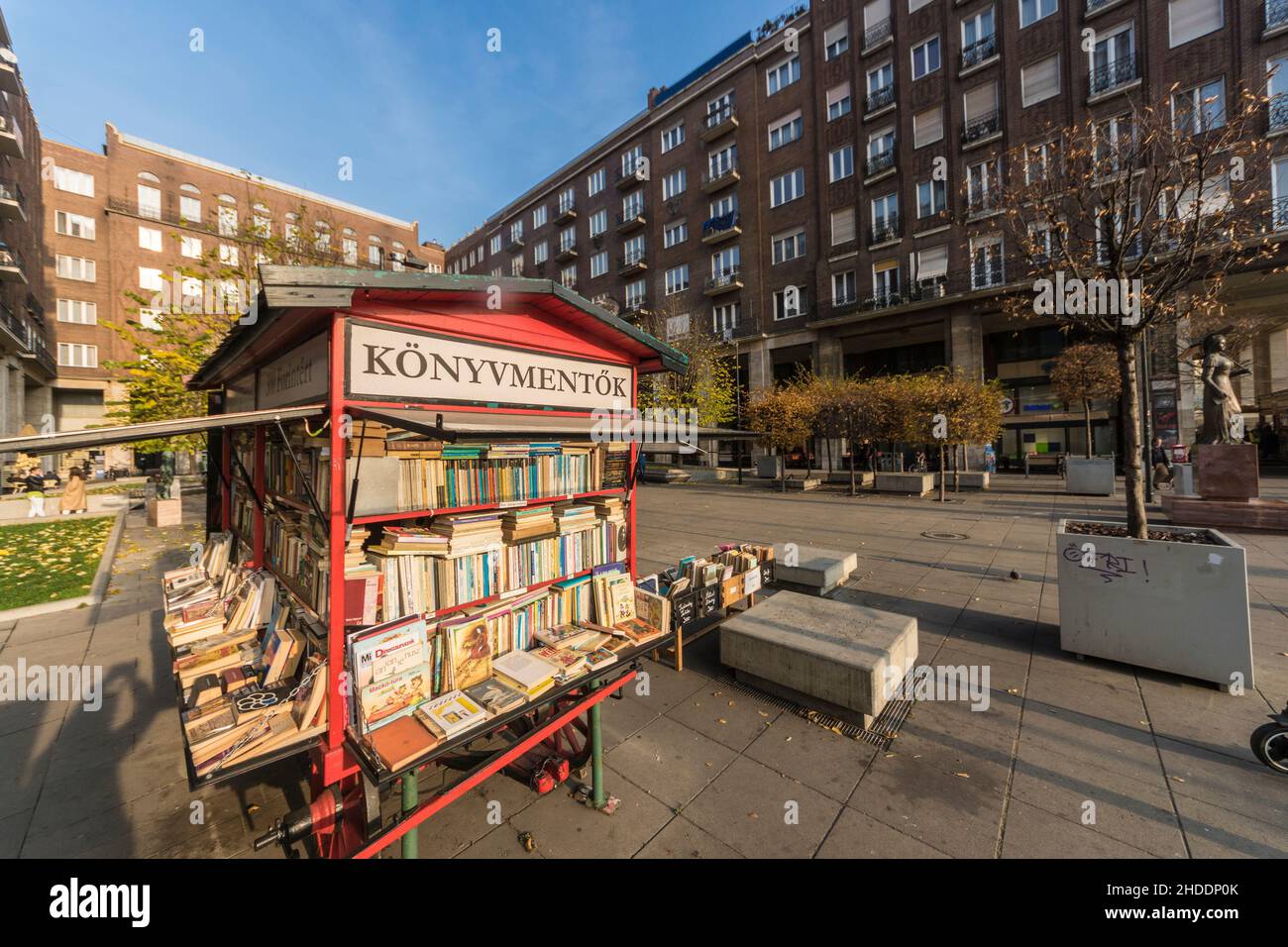 Budapest. The 'könyvmentők' ('Book Rescuers' mobile used book store on the street. Stock Photo