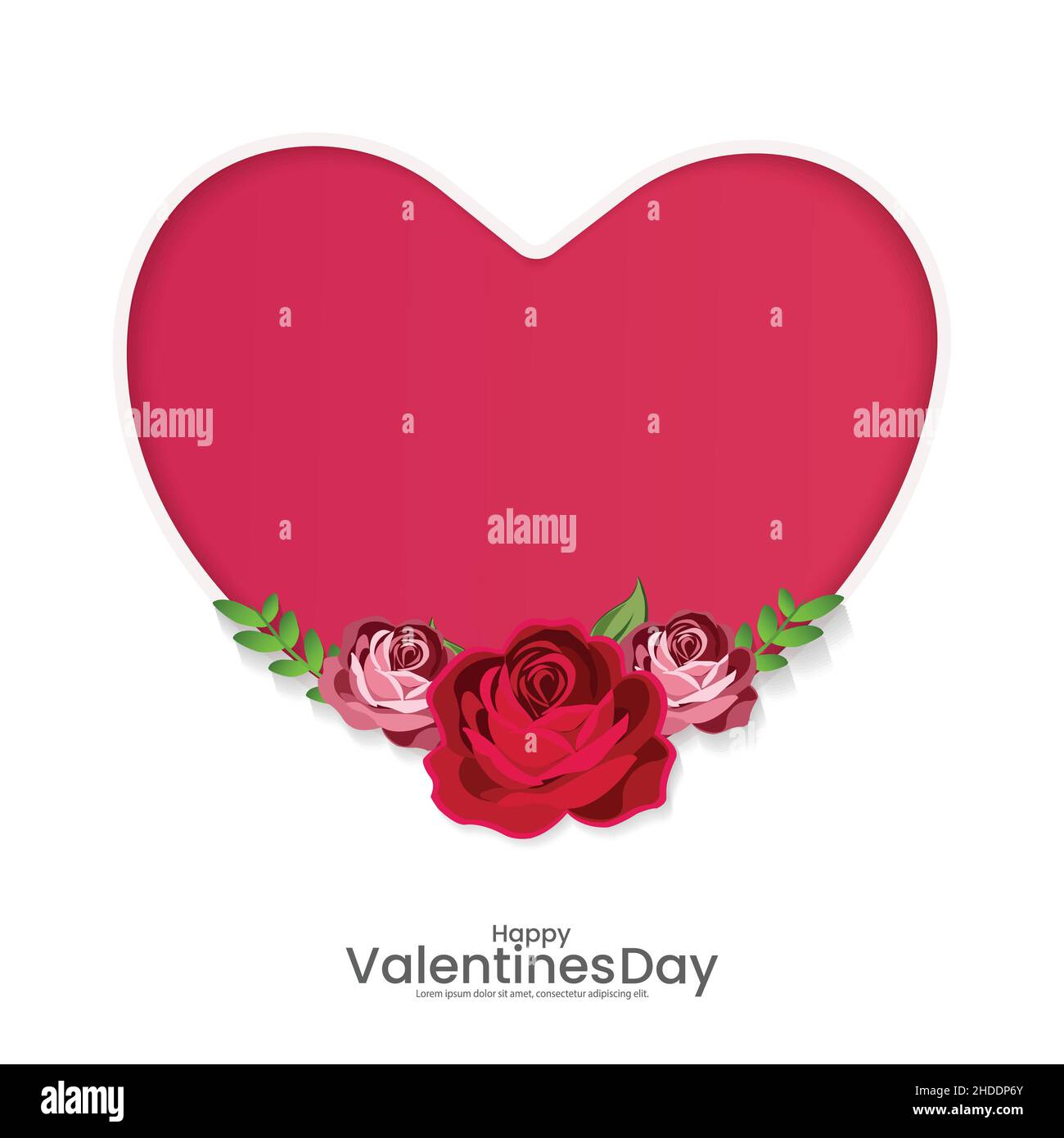 Happy Valentine's Day card. Heart with rose pink and red color on white ...