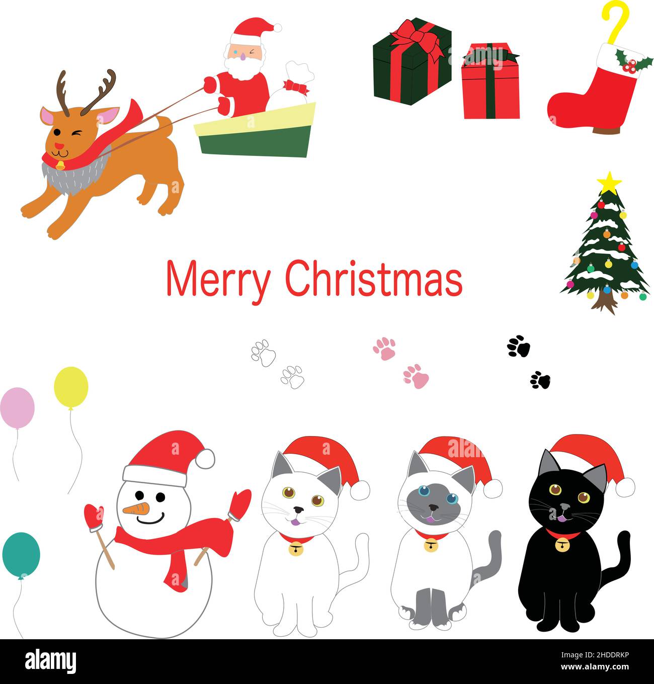 christmas card with cats in vector Stock Photo - Alamy