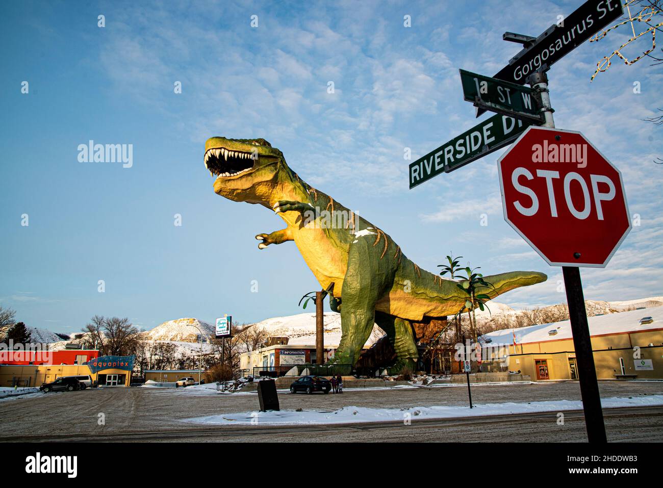 Drumheller, Canada Dec. 21 2021 Gigantesque Dinosaur Statue in