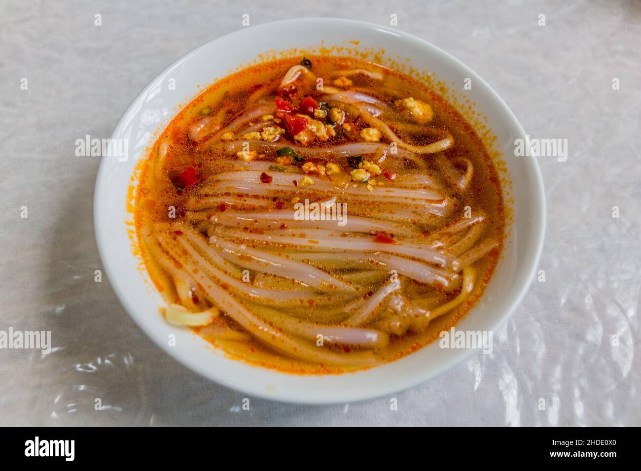 Ashlan Fu, typical meal in Kyrgyzstan. Spicy soup with noodles Stock ...