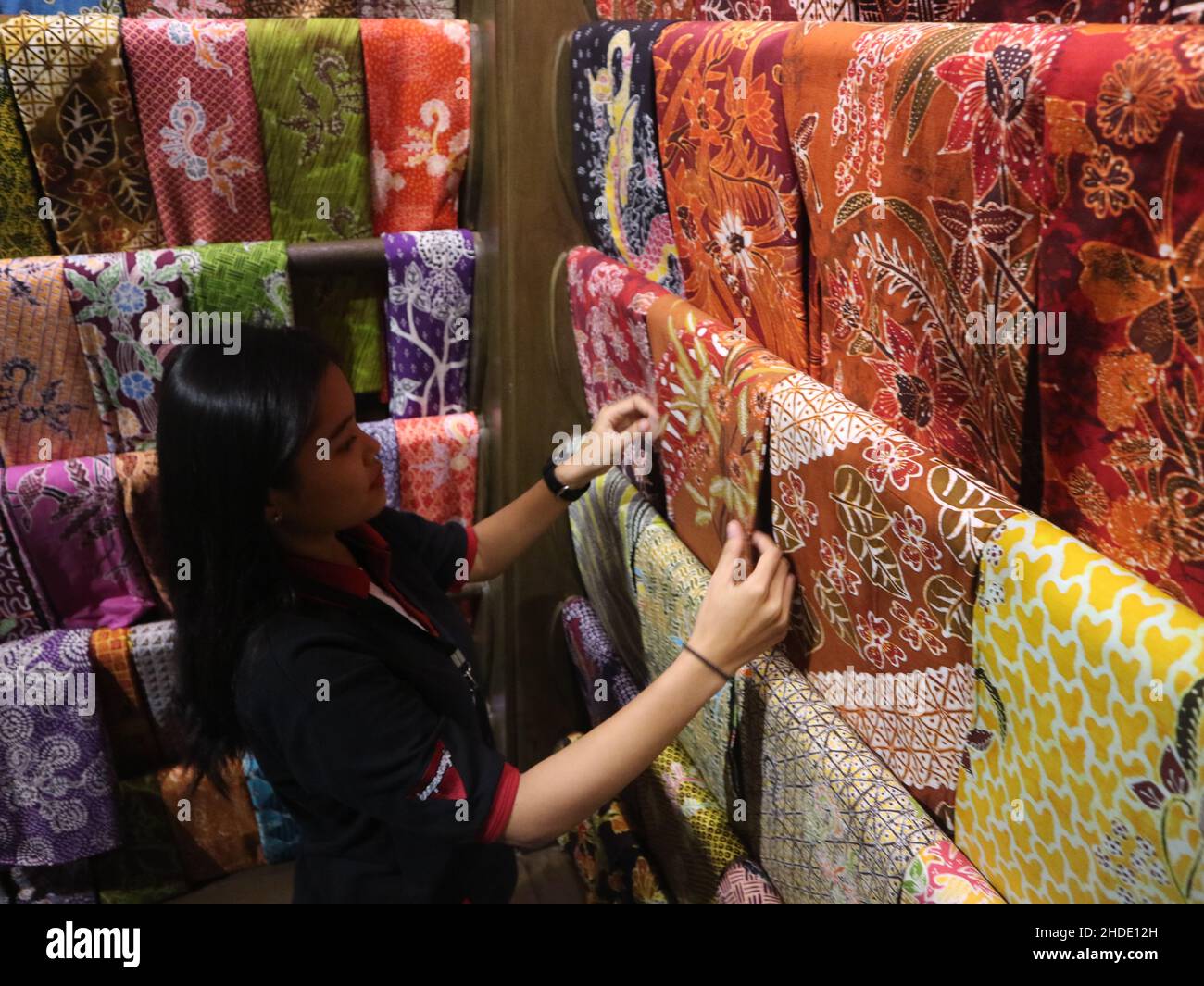 Banyuwangi, Indonesia - March 20, 2018: Original Indonesian batik at one of the batik sales centers Stock Photo