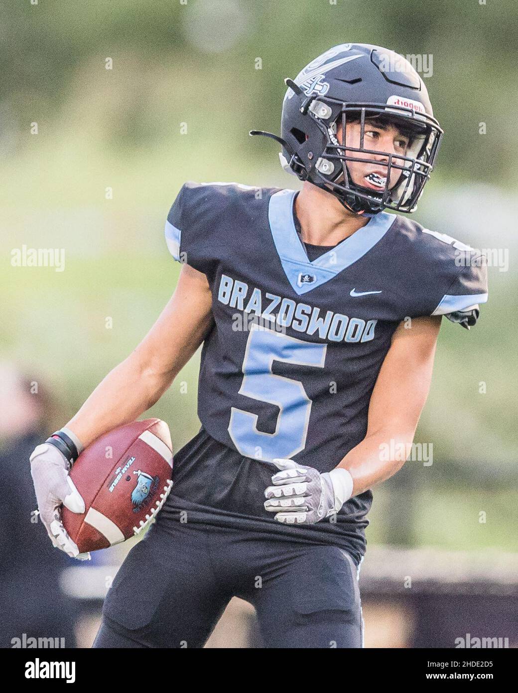 August 27, 2021 Brazoswood's Cole Hagan (5) scores a touchdown after