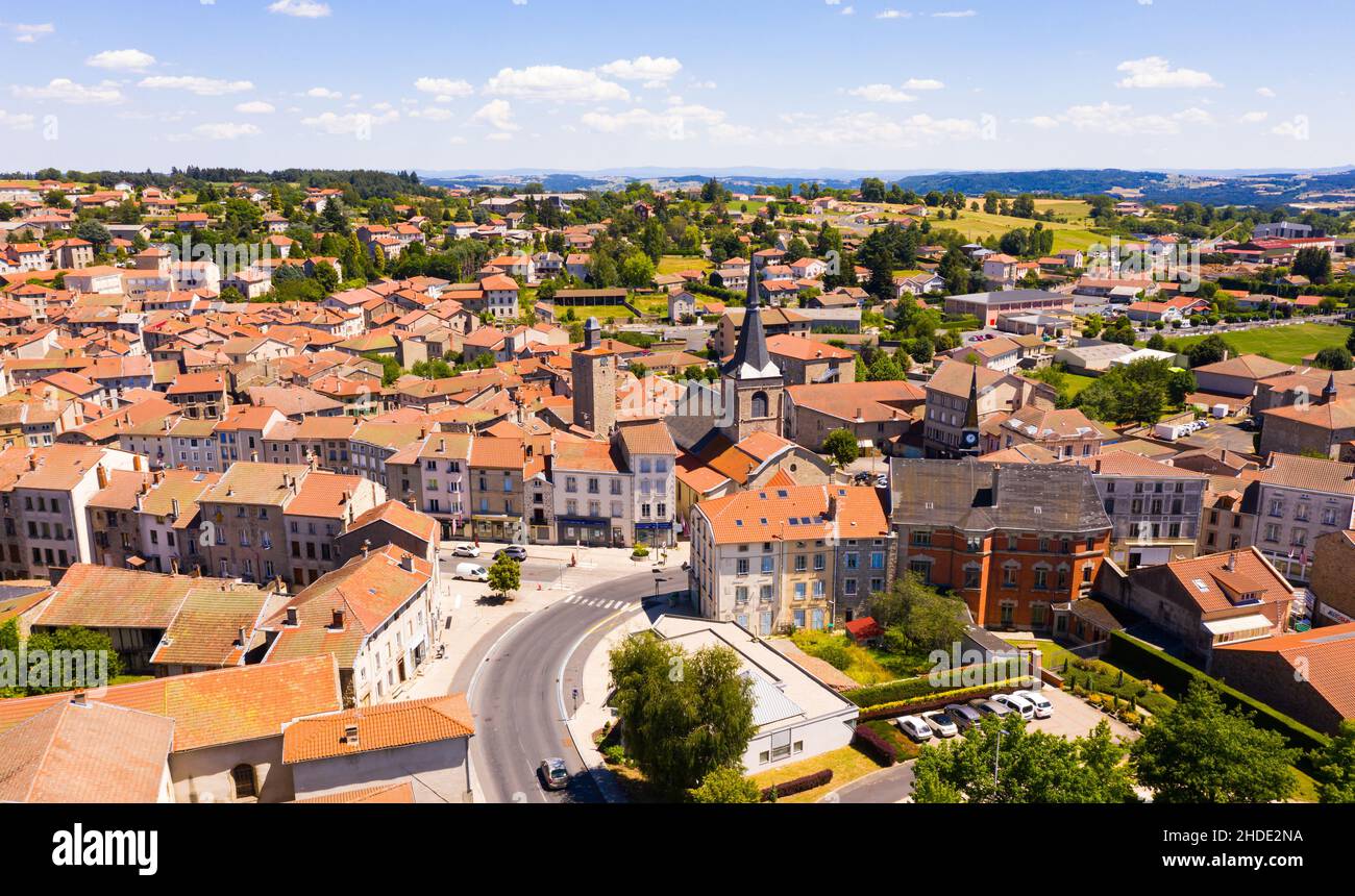 View from drone of Craponne-sur-Arzon summer cityscape, France Stock Photo