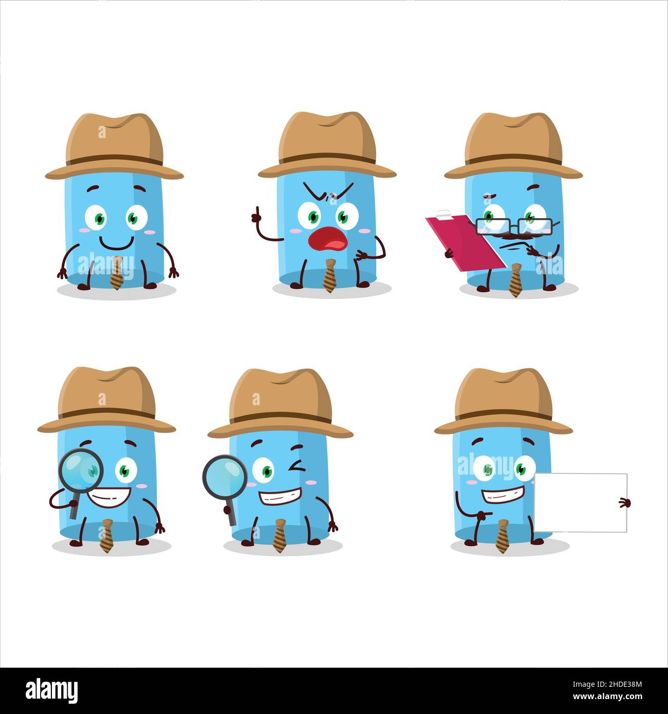 Detective blue chalk cute cartoon character holding magnifying glass ...