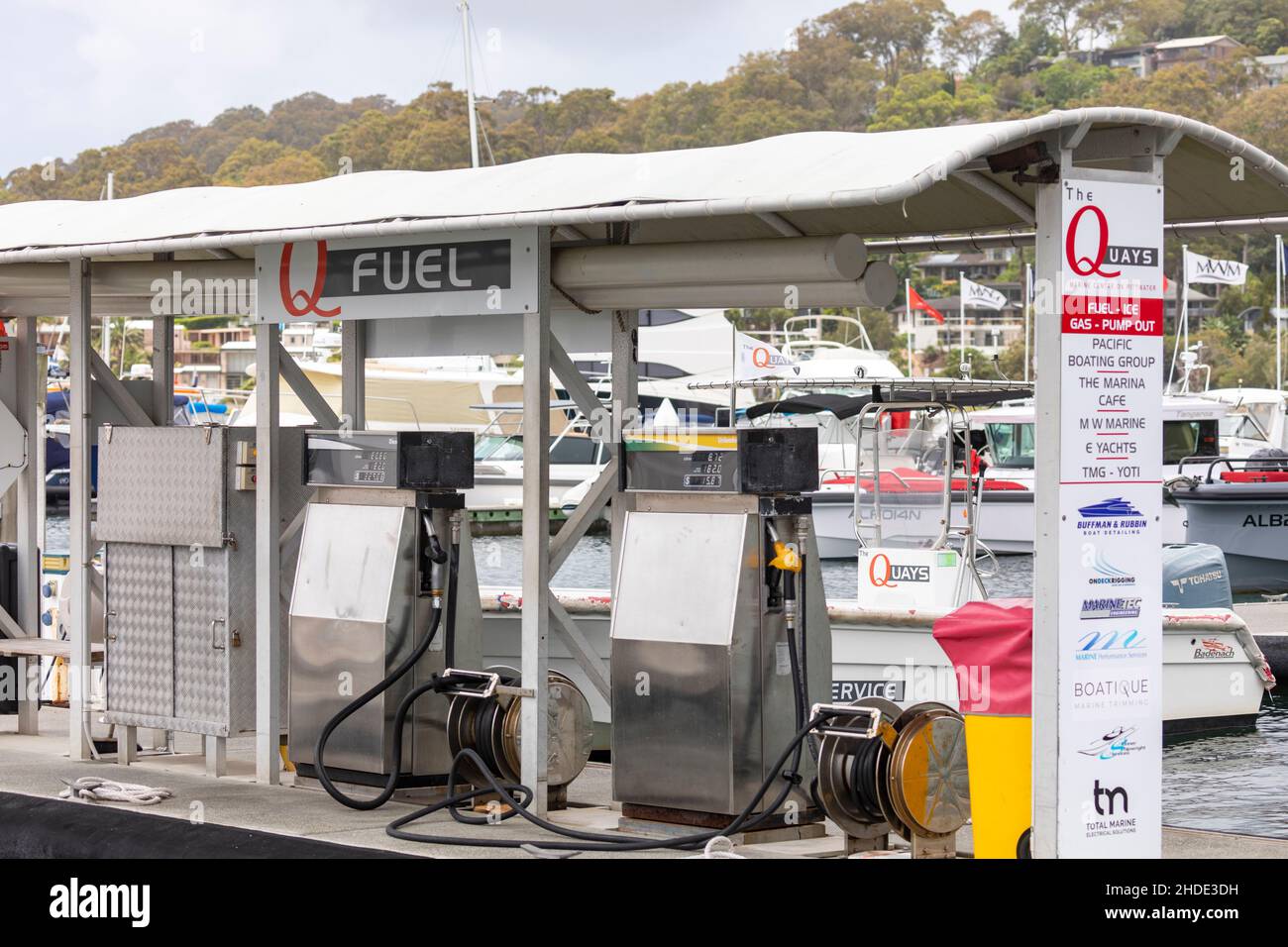 Boat marina fuel gasoline station for filling up boats on the water