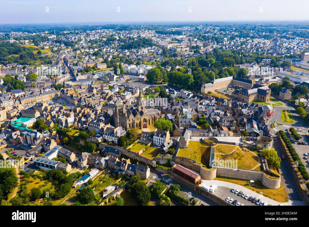 Pierre II Castle and the Basilica of Our Lady of Merciful in the city of Guingamp Stock Photo
