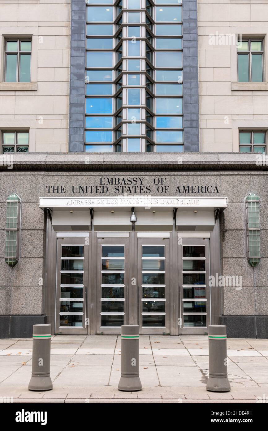 Ottawa, Canada - December 17, 2021: Entrance to Embassy of the United States of America in Ottawa, Canada Stock Photo
