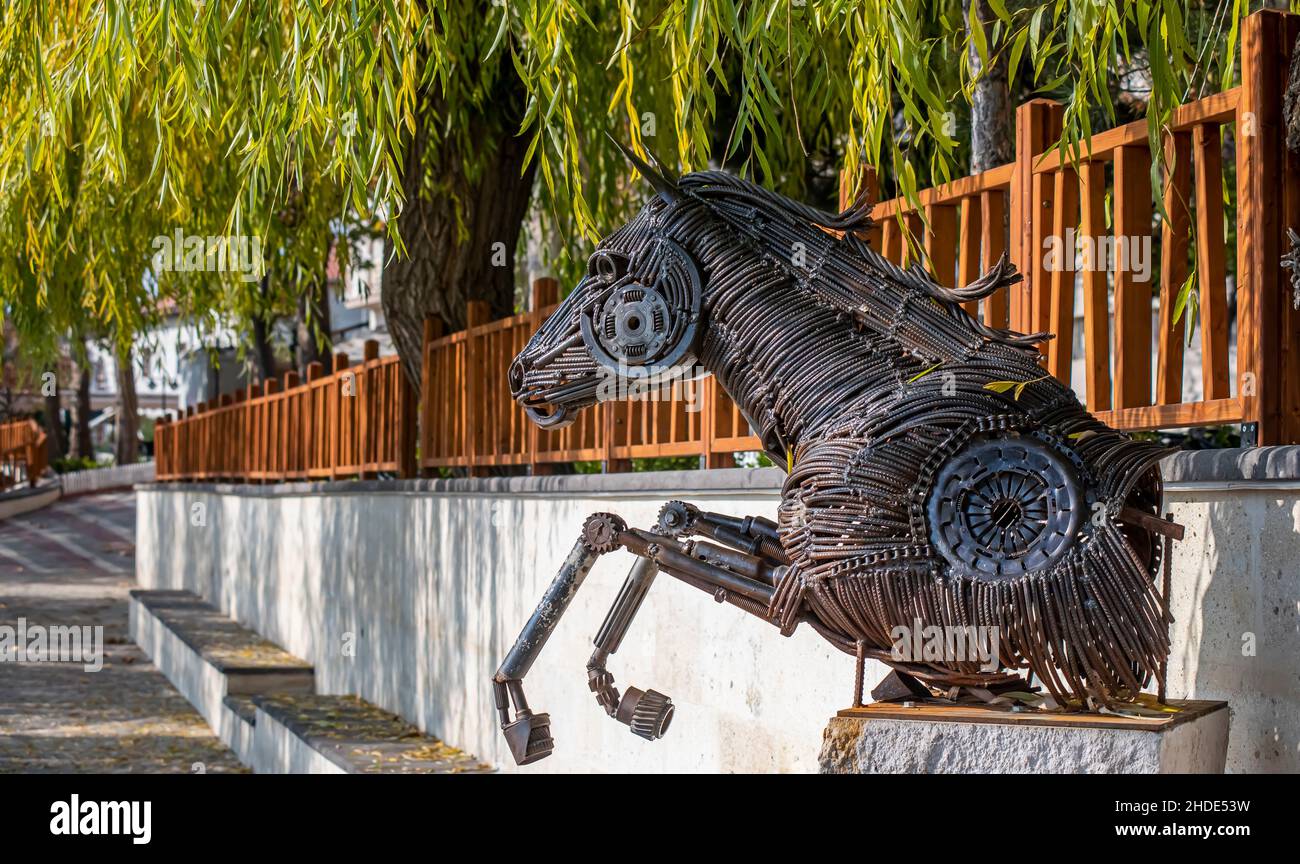 Beautiful and unique metal statue of a horse in the City of Nevsehir