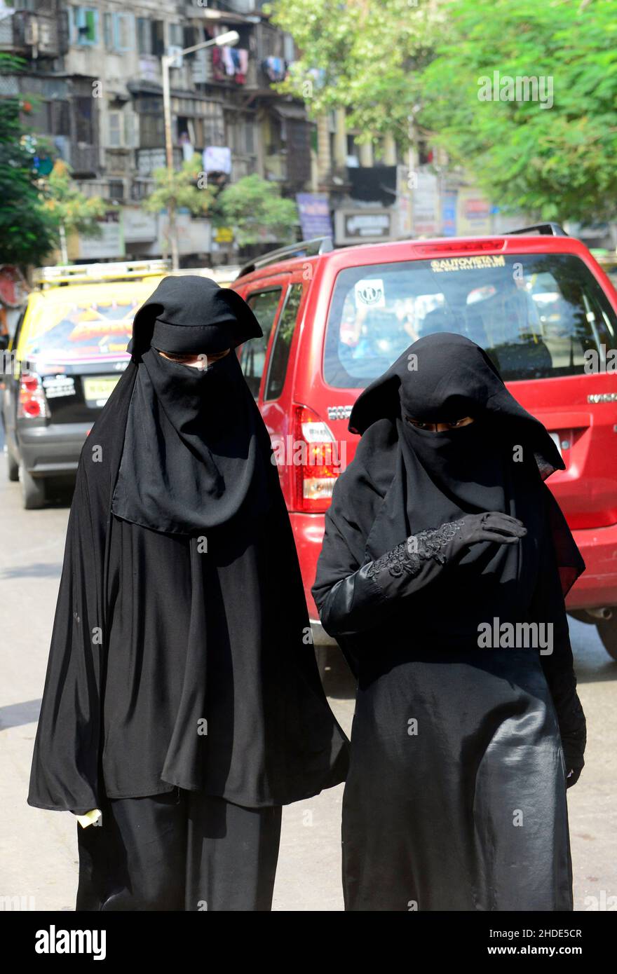 Veiled Indian Muslim women in Mumbai, India. Stock Photo