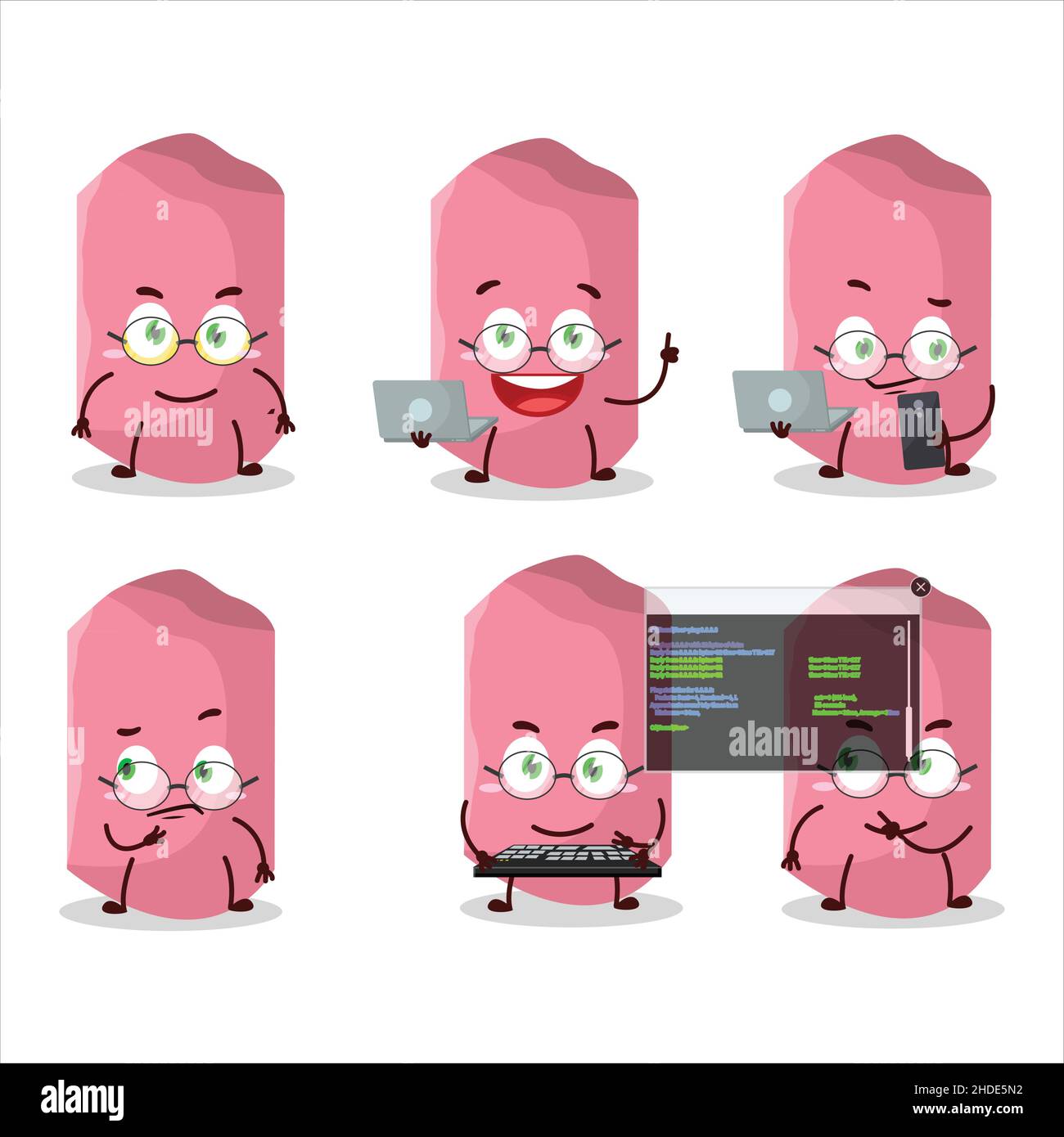 Pink chalk Programmer cute cartoon character with. Vector illustration ...