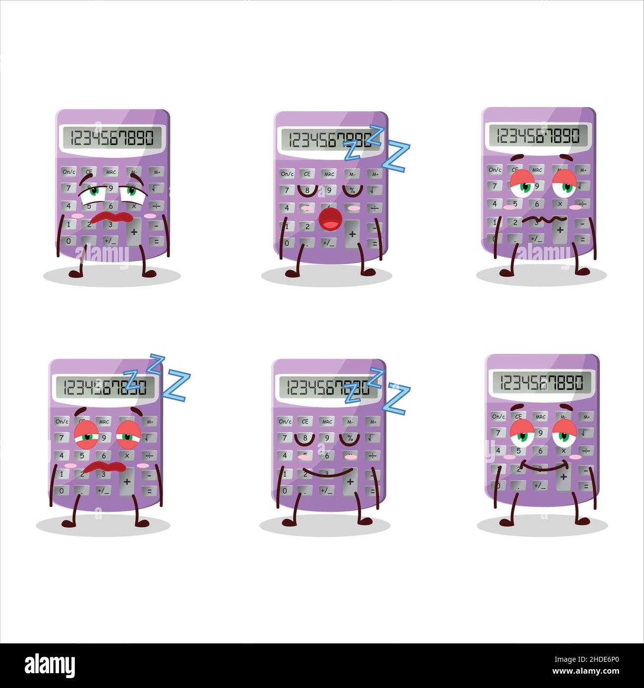 Cartoon character of purple calculator with sleepy expression. Vector illustration Stock Vector