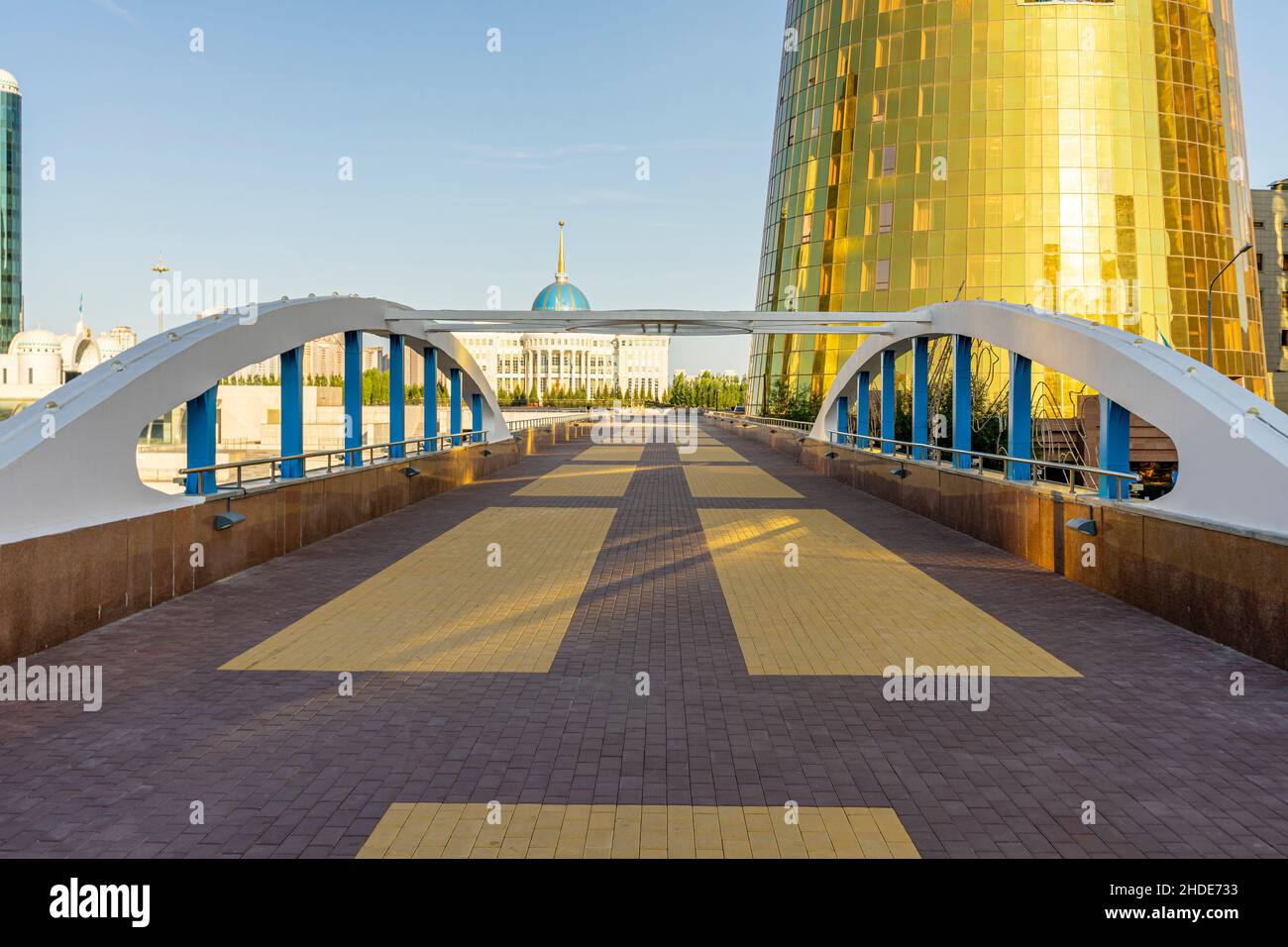 Pedestrian Bridge over Mangylik prospect, Astana, Nur-Sultan, Kazakhstan, Central Asia Stock Photo
