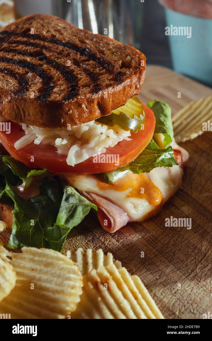 Toasted reuben ham sandwich with cole slaw and thousand island dressing