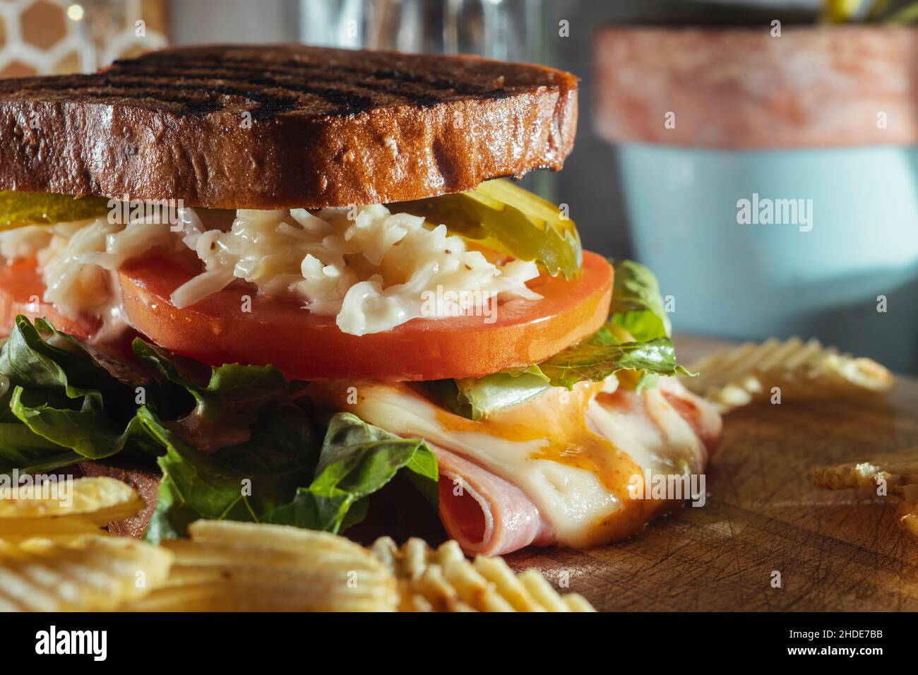Toasted reuben ham sandwich with cole slaw and thousand island dressing
