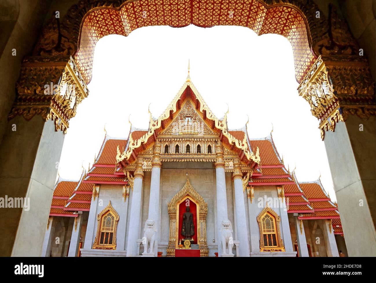 Stunning Ordination Hall of Wat Benchamabophit Dusitvanaram or The Marble Temple, Bangkok, Thailand Stock Photo