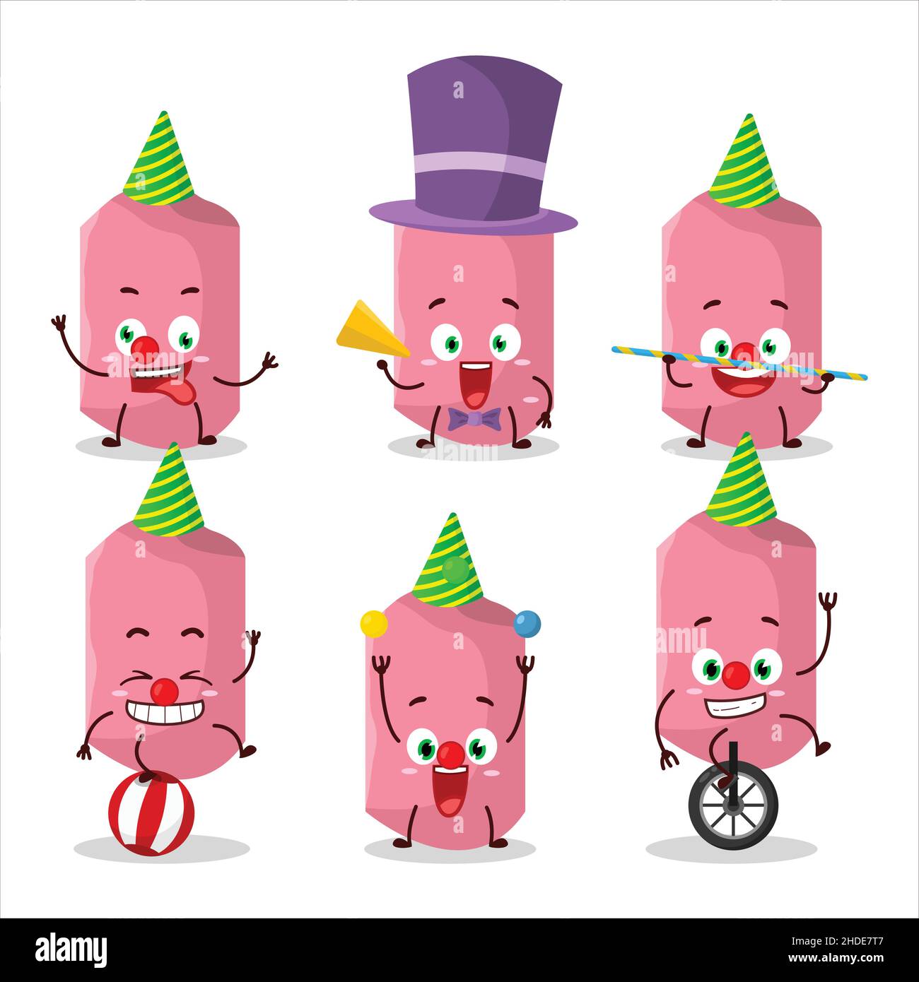 Cartoon character of pink chalk with various circus shows. Vector