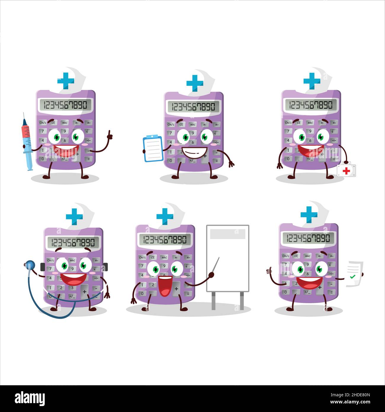 Doctor profession emoticon with purple calculator cartoon character ...