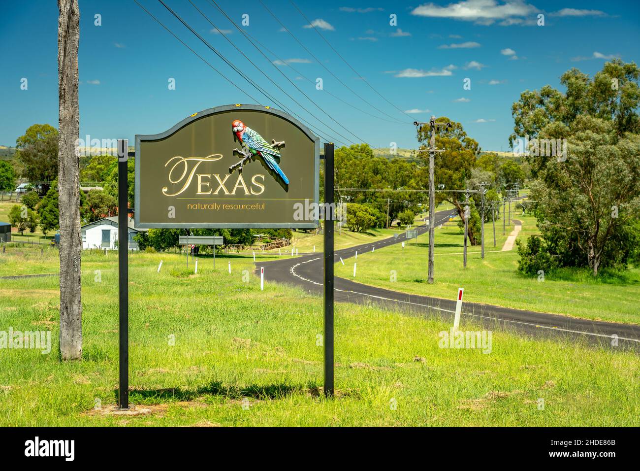 Texas, Queensland, Australia Town entrance road sign Stock Photo Alamy