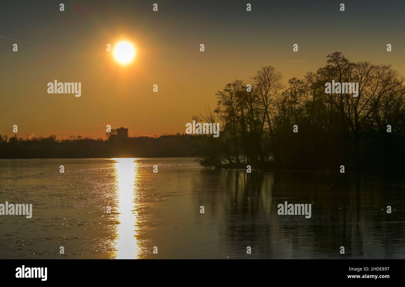 Sonnenuntergang, Eiswerder, Haselhorst, Spandau, Berlin, Deutschland Stock Photo