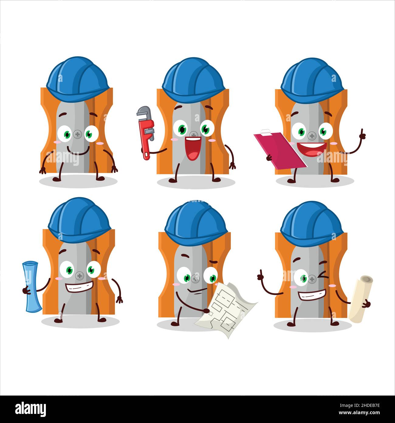 architect orange pencil sharpener cute mascot character with pliers