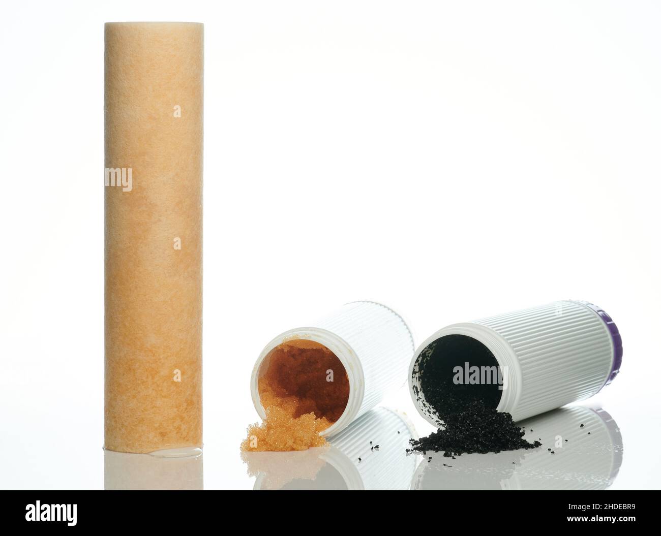 Used water filter cartridges isolated on white studio background Stock