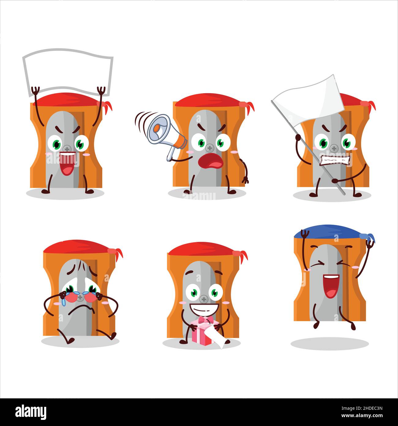 Mascot design style of orange pencil sharpener character as an ...