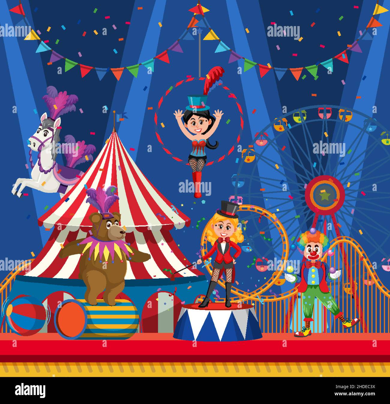 Circus animal and clown performance illustration Stock Vector Image ...