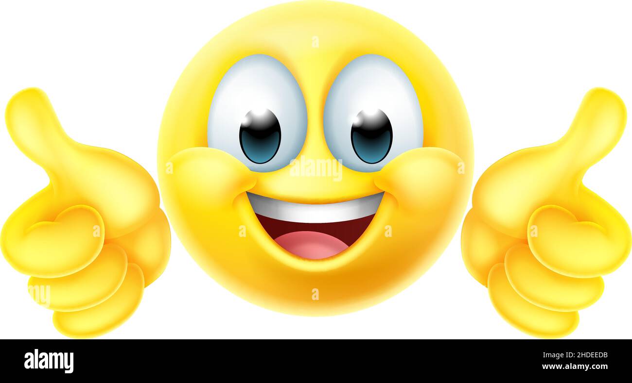 Thumbs Up Happy Emoticon Cartoon Face Stock Vector