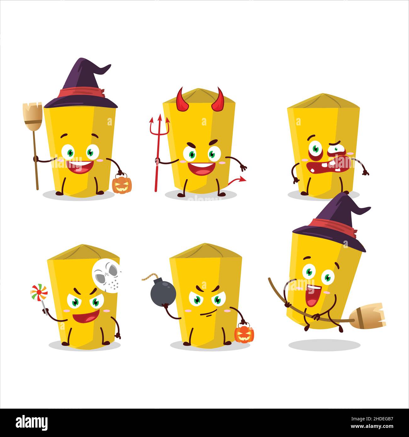 Halloween expression emoticons with cartoon character of yellow chalk ...