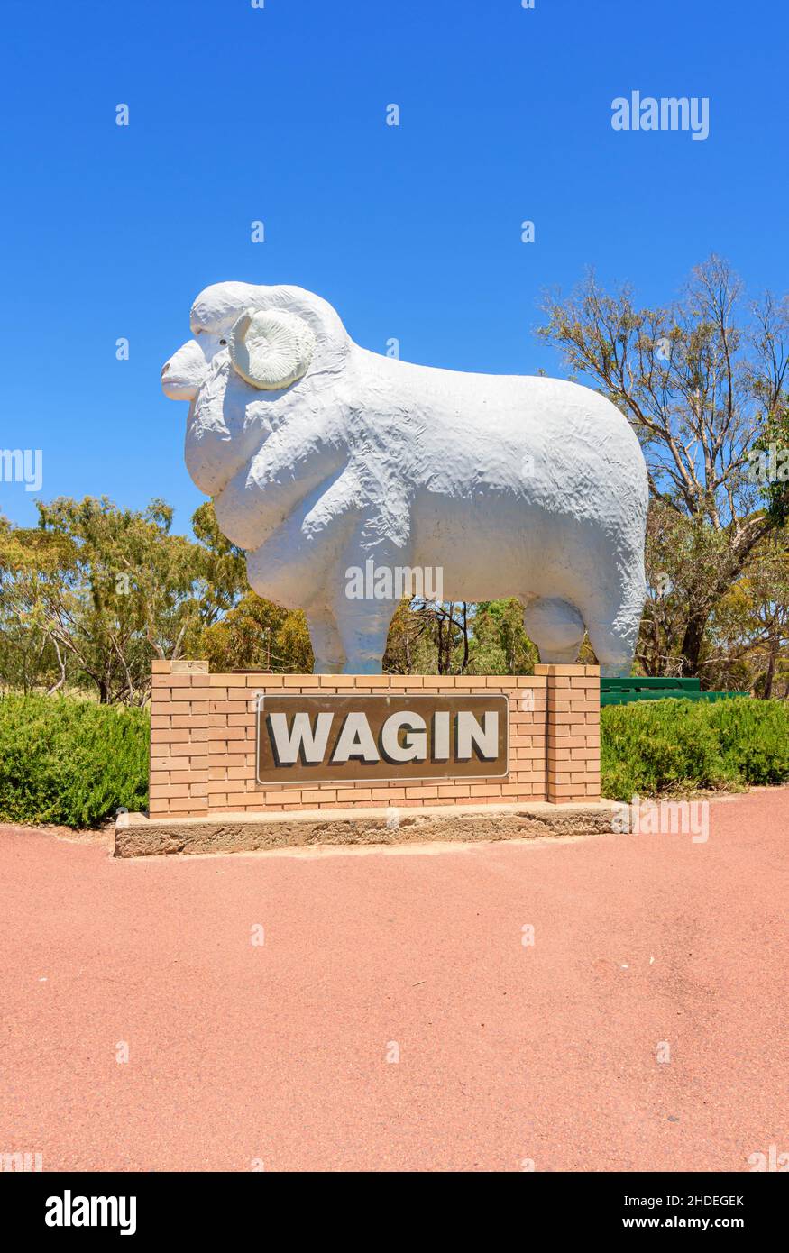 The Big Ram at the Giant Ram Tourist Park in the country town of Wagin, Western Australia, Australia Stock Photo