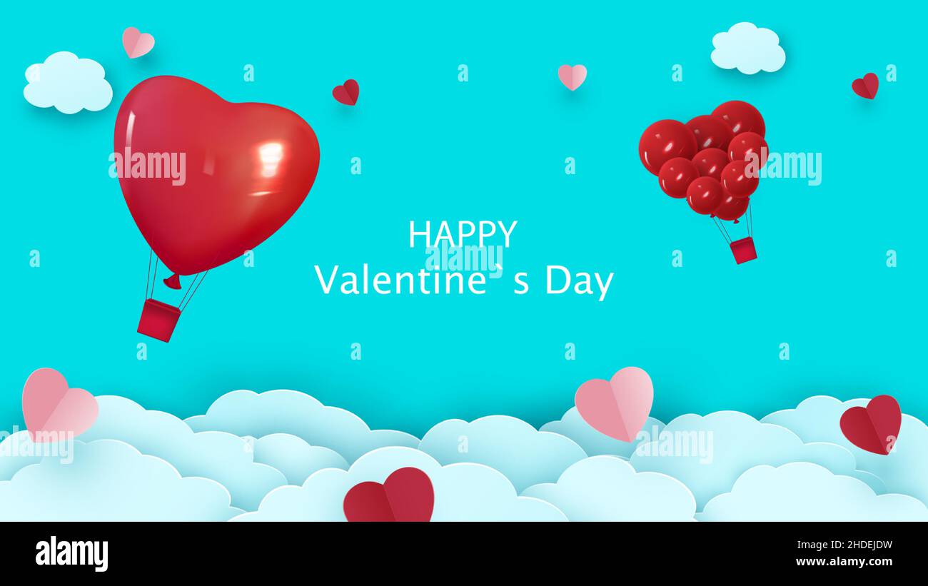 Valentine s day background with heart shaped balloon flying through the ...