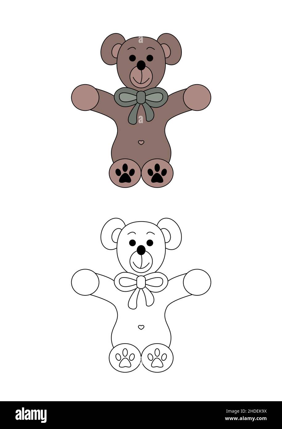 Cute teddy bear with his bow tie. Coloring page for kids. Vector illustration. Stock Vector