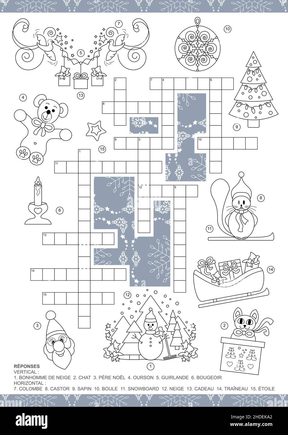 Crossword puzzle. Christmas theme crossword puzzle game. For kids. Game and  Coloring page. French language Stock Vector Image & Art - Alamy