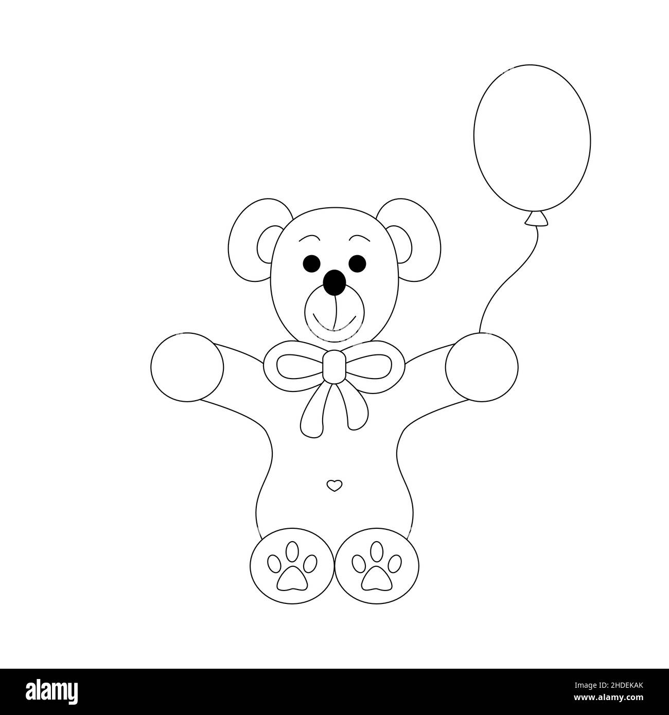 Little bear coloring page. Cute with his balloon. llustration vector. Stock Vector