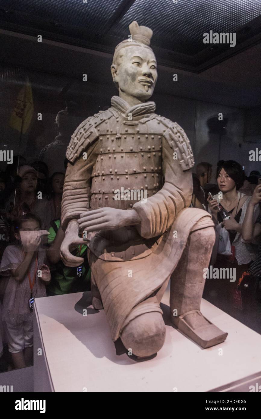 XI'AN, CHINA - AUGUST 6, 2018: Soldier of the Army of Terracotta Warriors near Xi'an, Shaanxi province, China Stock Photo