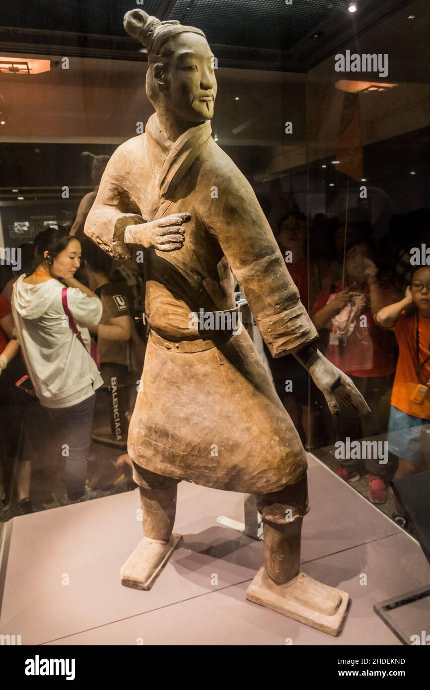 XI'AN, CHINA - AUGUST 6, 2018: Soldier of the Army of Terracotta Warriors near Xi'an, Shaanxi province, China Stock Photo