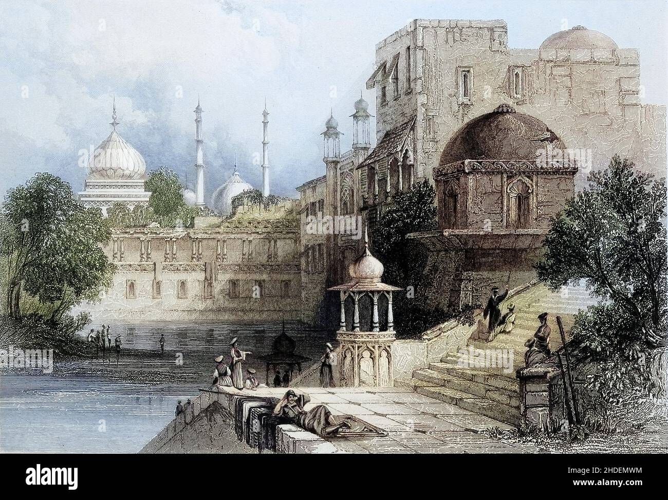 BAOLI AND JEHANGHIR’S PALACE, DELHI from the book The Oriental annual; containing a series of tales, legends, & historical romances by Thomas Bacon. with engravings by W. and E. Finden from sketches by the author and Captain Meadows Taylor.  Published in LONDON by CHARLES TILT, FLEET STREET 1840. Stock Photo