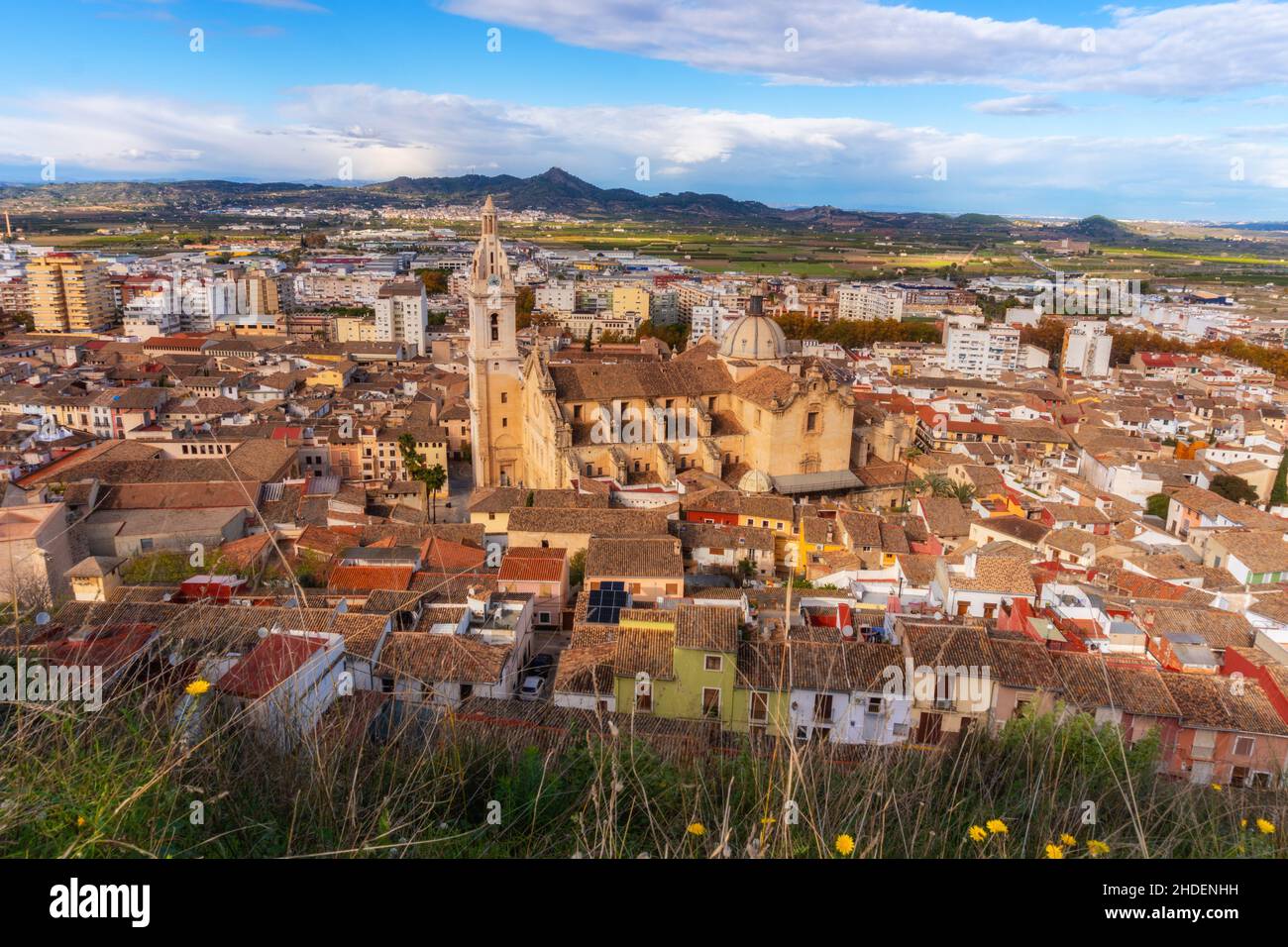 Beautiful cityscape aerial view of Xativa, Valencia, Spain Stock Photo