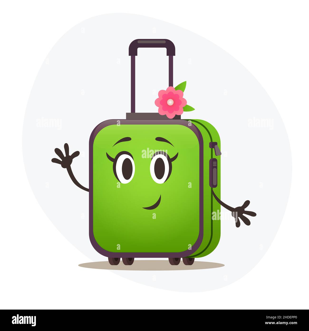 Middle green plastic suitcase on wheels and with telescopic handle waitng vacation.Large travel bag. Stock Vector